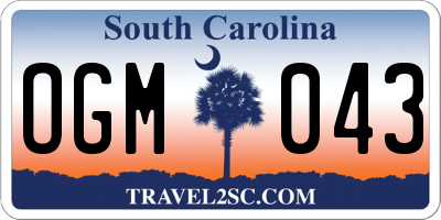 SC license plate OGM043