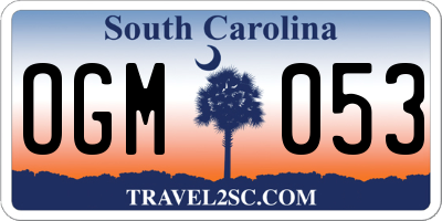 SC license plate OGM053