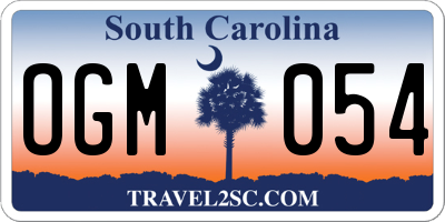 SC license plate OGM054
