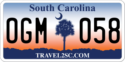 SC license plate OGM058