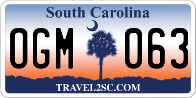 SC license plate OGM063