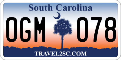 SC license plate OGM078