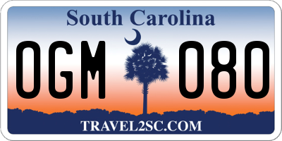 SC license plate OGM080