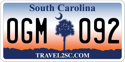 SC license plate OGM092