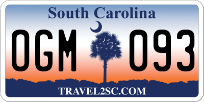 SC license plate OGM093