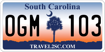 SC license plate OGM103