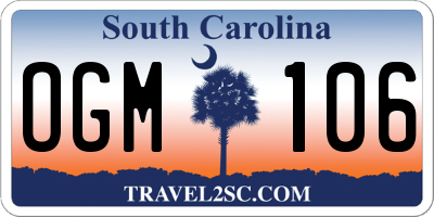SC license plate OGM106