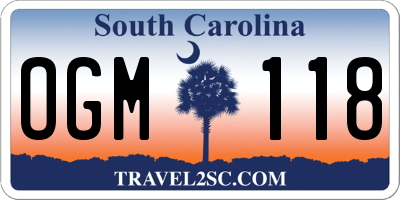 SC license plate OGM118