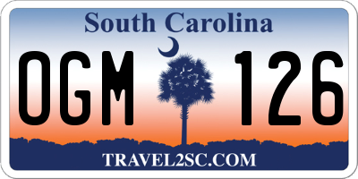 SC license plate OGM126