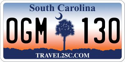 SC license plate OGM130