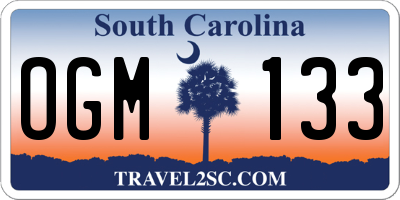 SC license plate OGM133