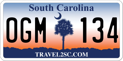 SC license plate OGM134