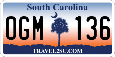 SC license plate OGM136