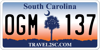 SC license plate OGM137