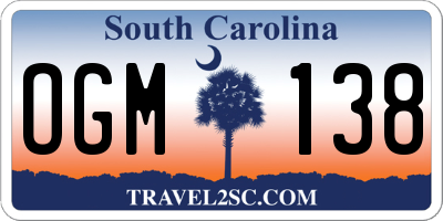 SC license plate OGM138