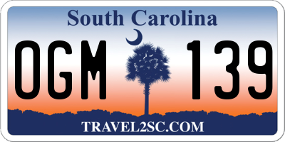 SC license plate OGM139