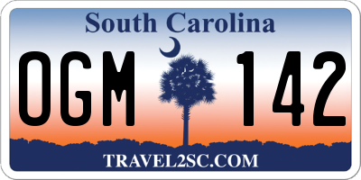 SC license plate OGM142