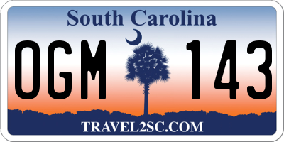 SC license plate OGM143