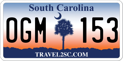 SC license plate OGM153