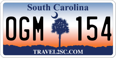 SC license plate OGM154