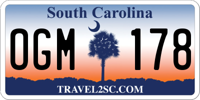 SC license plate OGM178