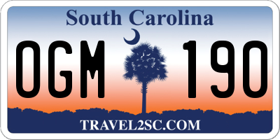 SC license plate OGM190
