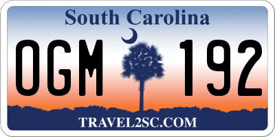 SC license plate OGM192