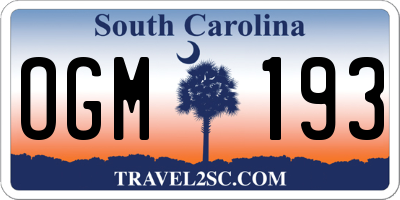 SC license plate OGM193