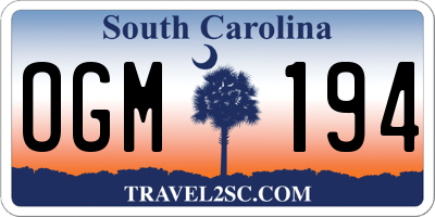 SC license plate OGM194