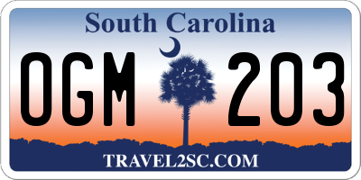 SC license plate OGM203