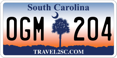 SC license plate OGM204