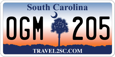SC license plate OGM205