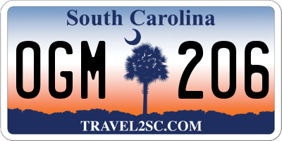 SC license plate OGM206