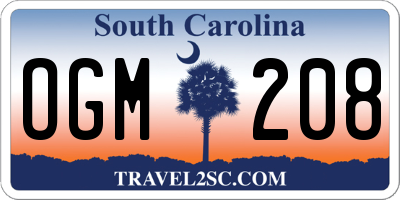SC license plate OGM208