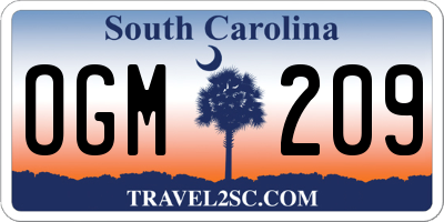 SC license plate OGM209