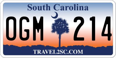 SC license plate OGM214