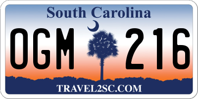 SC license plate OGM216