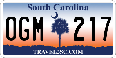 SC license plate OGM217