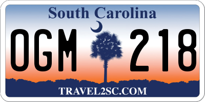 SC license plate OGM218