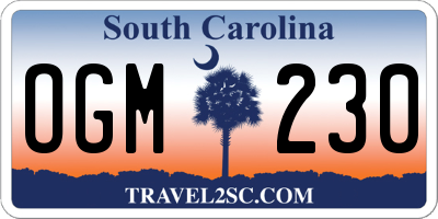 SC license plate OGM230