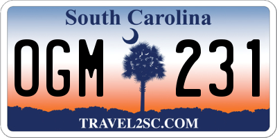 SC license plate OGM231