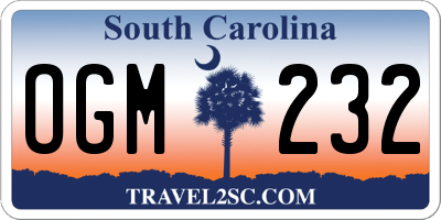 SC license plate OGM232