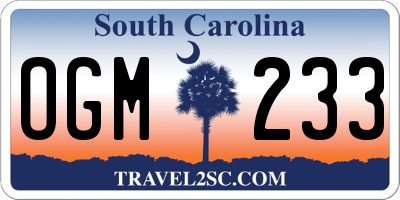 SC license plate OGM233
