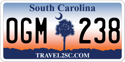 SC license plate OGM238