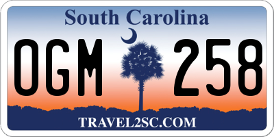 SC license plate OGM258