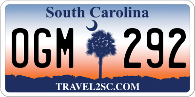 SC license plate OGM292