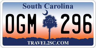 SC license plate OGM296