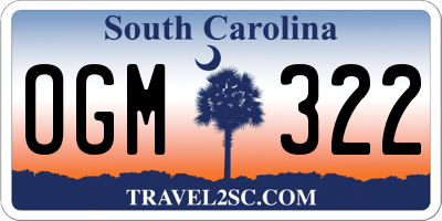 SC license plate OGM322