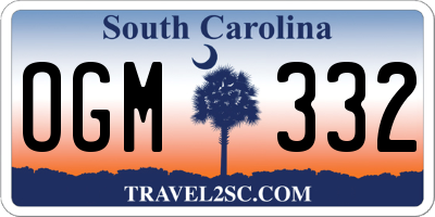 SC license plate OGM332