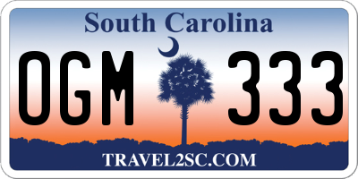 SC license plate OGM333